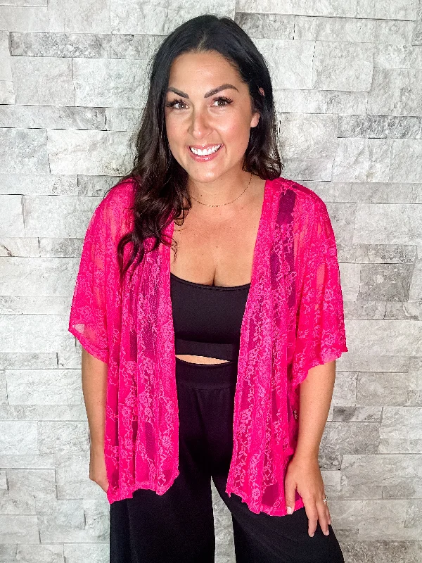 cable knit women cardigan with intricate patternsLet Me Love You Cardigan in Fuchsia (S-3XL)