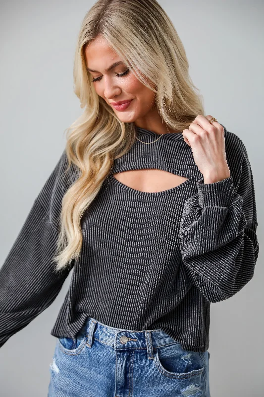 Plus Size Women's Belted Cable Knit SweatersFINAL SALE - Lucky Break Charcoal Corded Cutout Cropped Hoodie Plus Size Women's Belted Cable Knit SweatersFINAL SALE - Lucky Break Charcoal Corded Cutout Cropped Hoodie