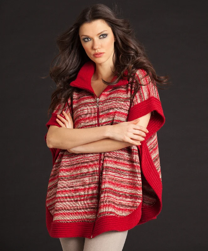 Plus Size Women's Belted Cable Knit SweatersPenelope Zip-Up Poncho