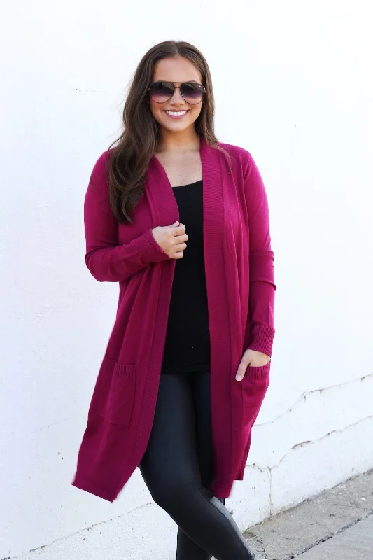 plus size women cardigan for comfortable layeringSabrina Cardigan - Magenta