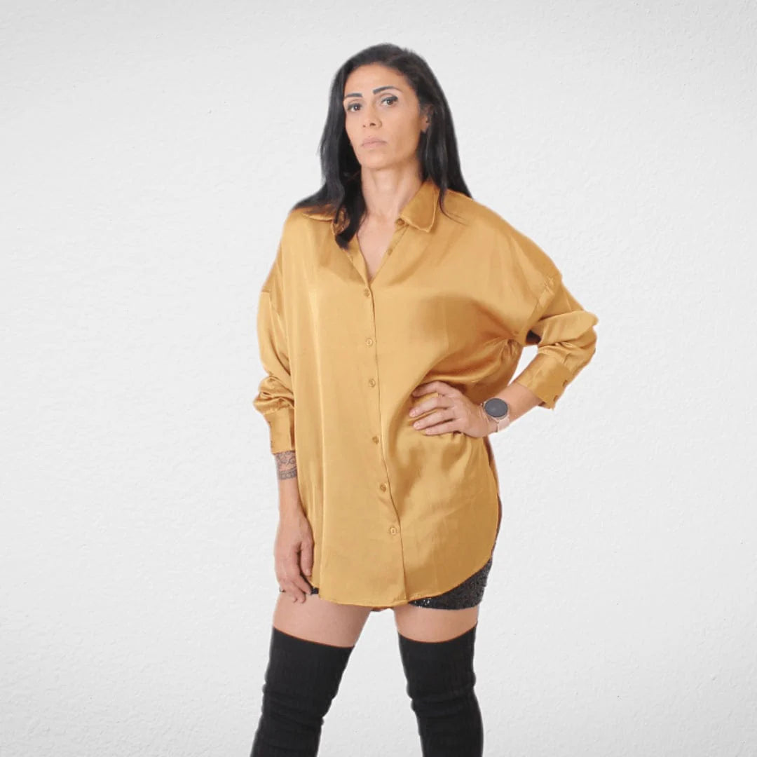 plus size women cardigan for comfortable layeringShirt Satin - Women - Gold