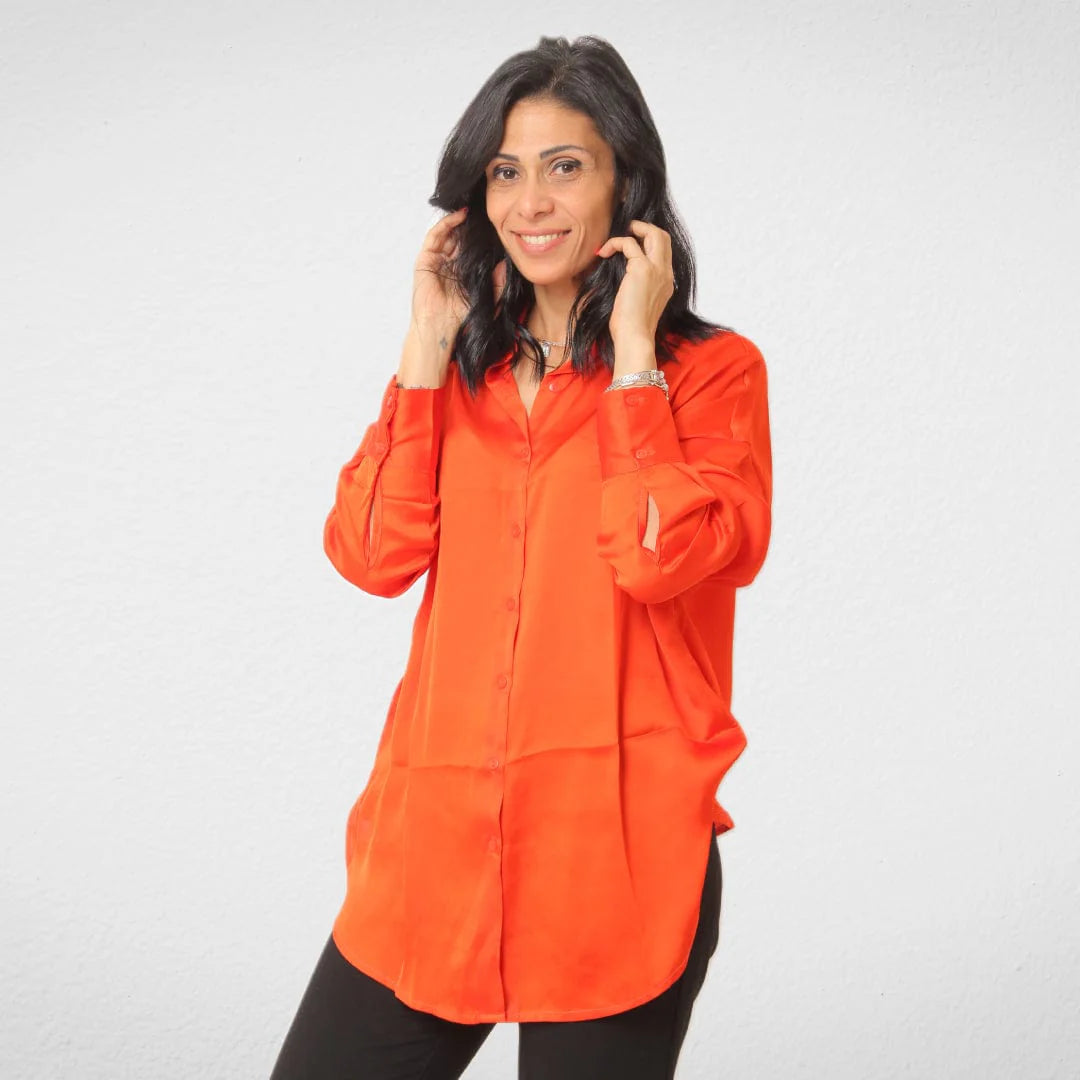 button down women cardigan with vintage buttonsShirt Satin - Women - Orange