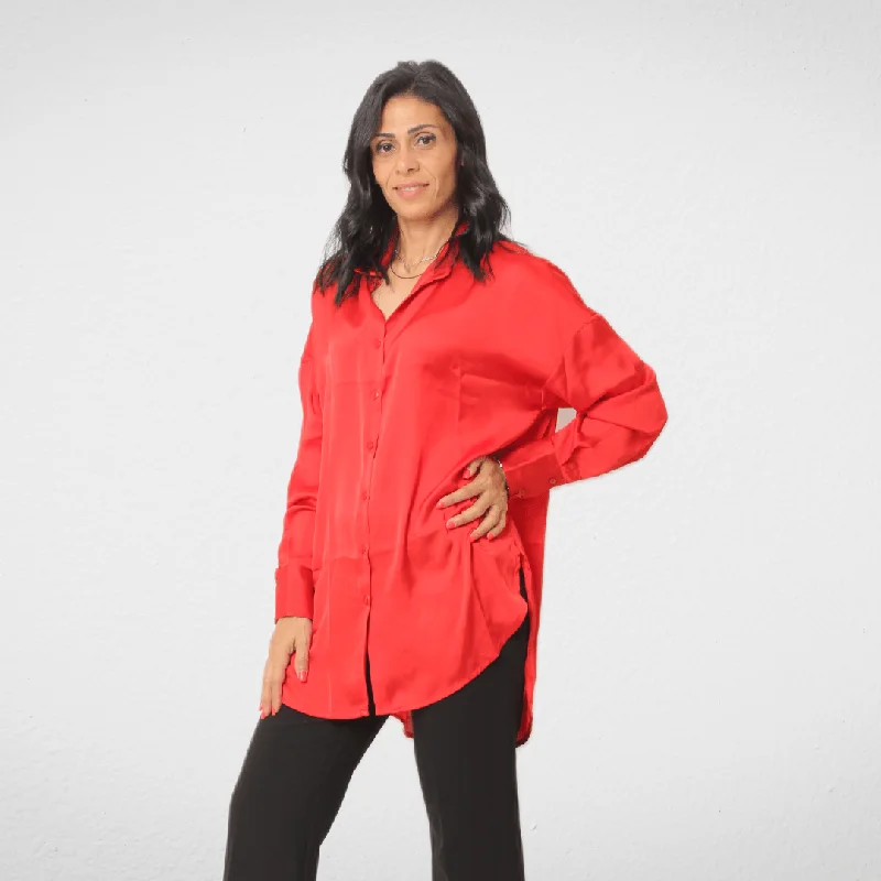 cropped women cardigan to pair with high - waisted jeansShirt Satin - Women - Red