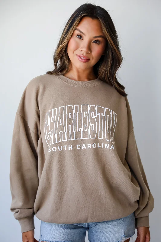 Plus Size Women's Ruffled Hem Sweaters in Floral PrintsTan Charleston South Carolina Sweatshirt Plus Size Women's Ruffled Hem Sweaters in Floral PrintsTan Charleston South Carolina Sweatshirt