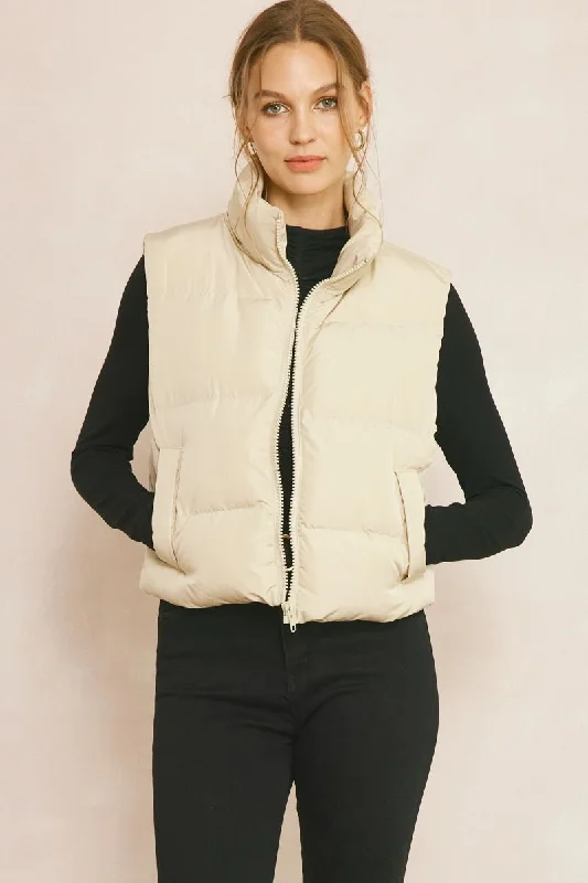 cropped women cardigan to pair with high - waisted jeansThe Polly Puffer Vests