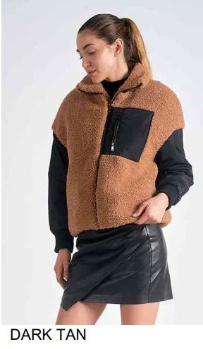 color block women cardigan with bold huesJacket  Fauz Fur Dark Tan JK8227