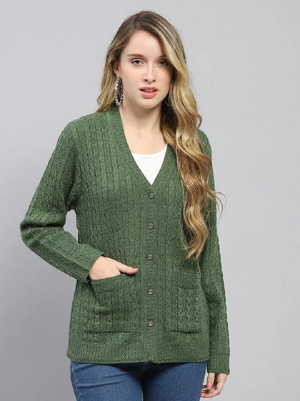 sequin embellished women cardigan for special occasionsWomen Green Self Design V Neck Full Sleeve Cardigan