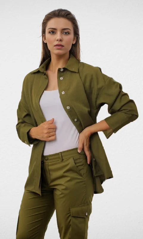 sequin embellished women cardigan for special occasionsWomen Linen Shirt (Oil Green)