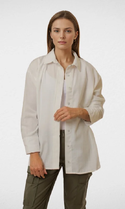 color block women cardigan with bold huesWomen Linen Shirt (White)