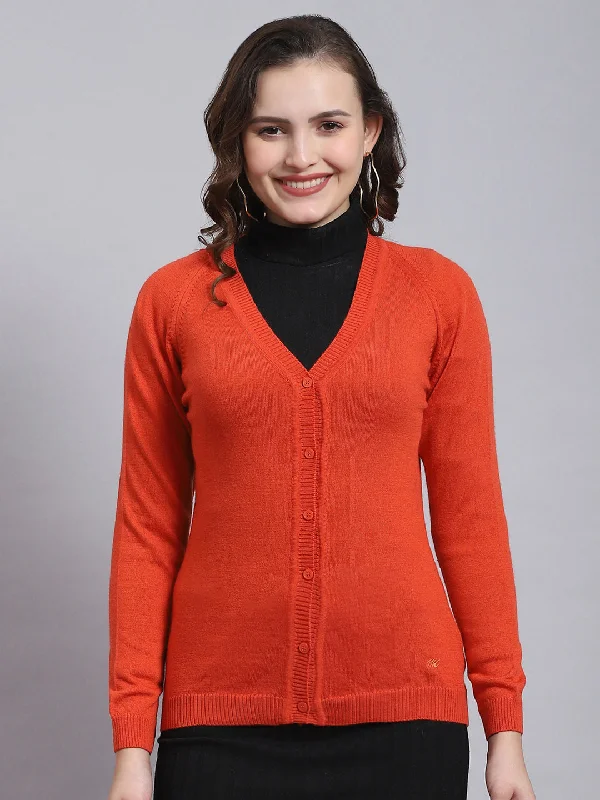 cashmere blend women cardigan for a luxurious feelWomen Red Solid V Neck Full Sleeve Cardigan