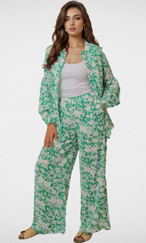 organic cotton women cardigan for an eco - friendly choiceWomen Set Floral print (Green & White)