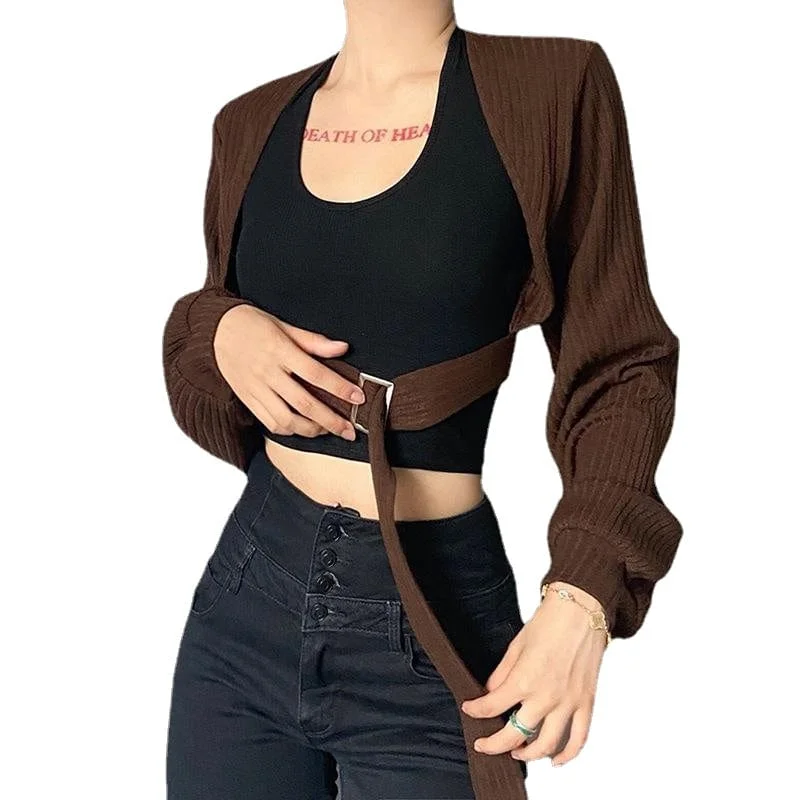 boyfriend style women cardigan for a relaxed fitWomen's Punk Batwing Sleeved Buckle Short Cardigan