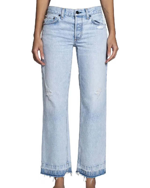 Button - fly women jeans with a traditional touchLow Rise Straight Jean in Bleach Destroy