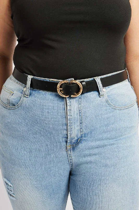 Wide - leg women jeans for a modern and relaxed vibeBlack Twist Buckle Waist and Hip Jeans Belt