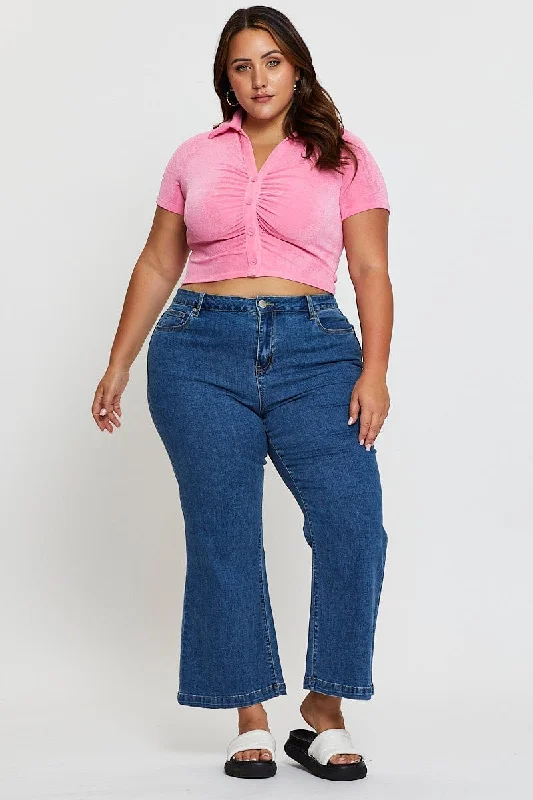 Skinny women jeans with a form - fitting designBlue Jean High Rise Wide Leg