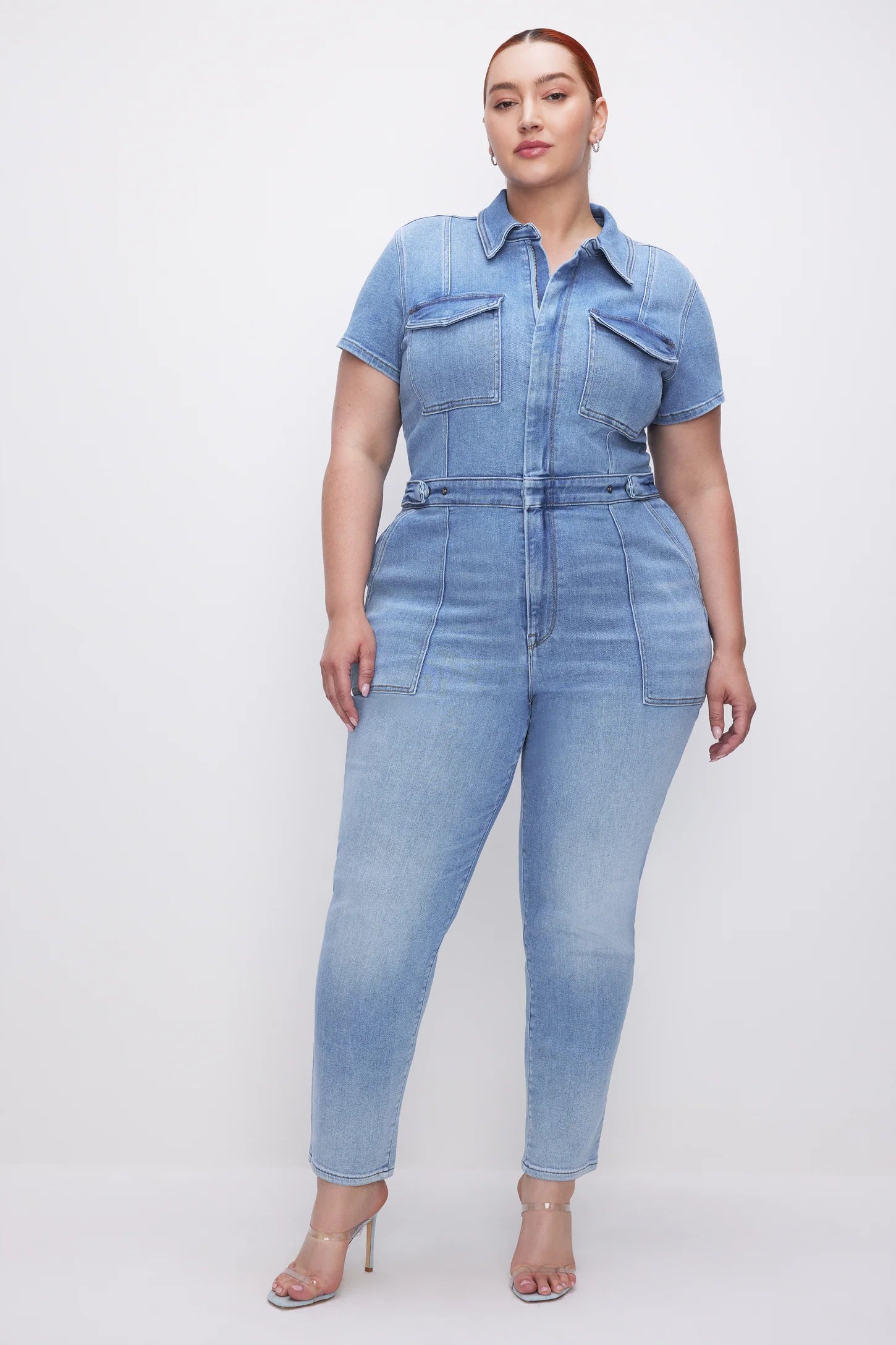 Light - wash women jeans for a fresh and summery appearanceCURVY DENIM JUMPSUIT