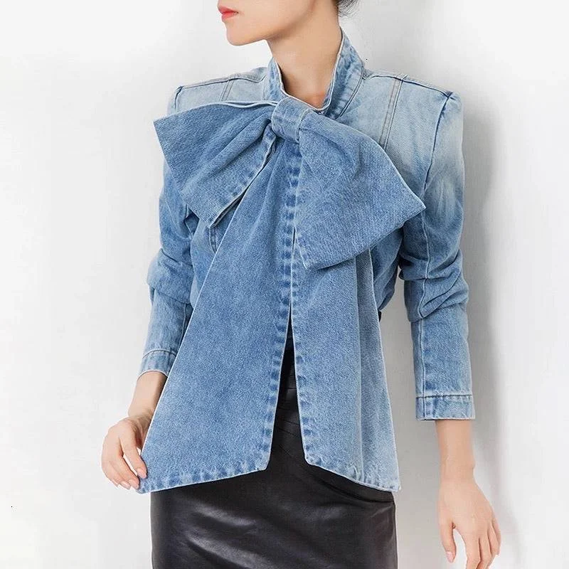 Distressed women jeans for a trendy and edgy lookDenim Bow Knot Shirt