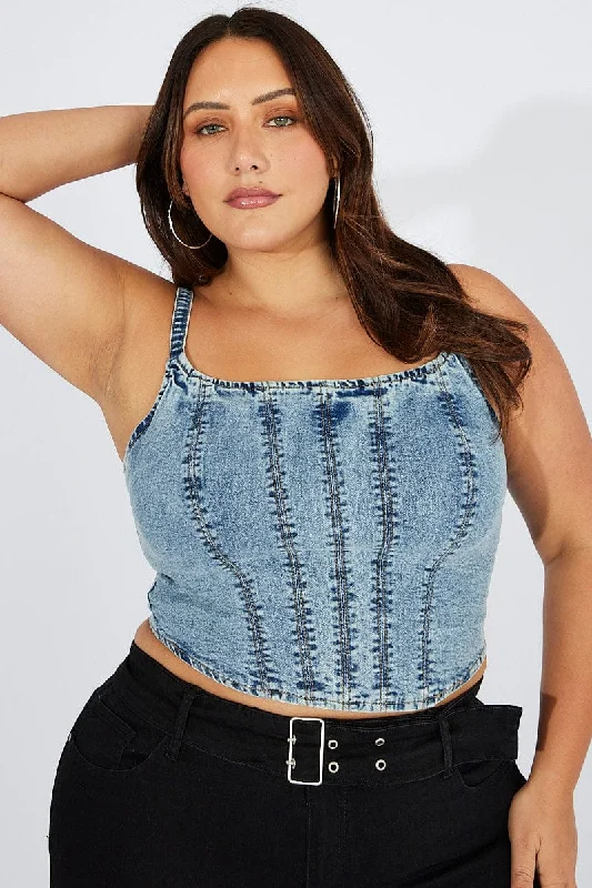 Light - wash women jeans for a fresh and summery appearanceDenim Crop Top Sleeveless Corset Denim