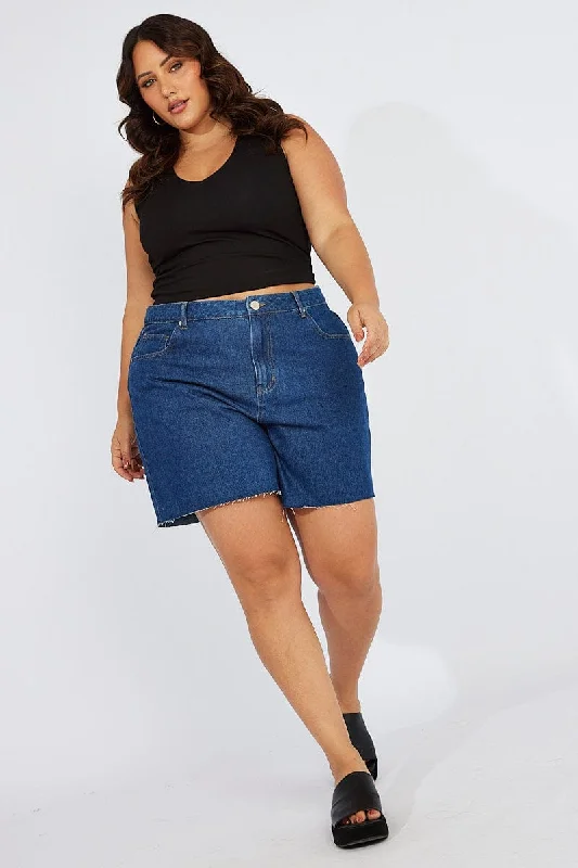 Dark - wash women jeans for a sophisticated and slimming effectDenim Relaxed Shorts High Rise