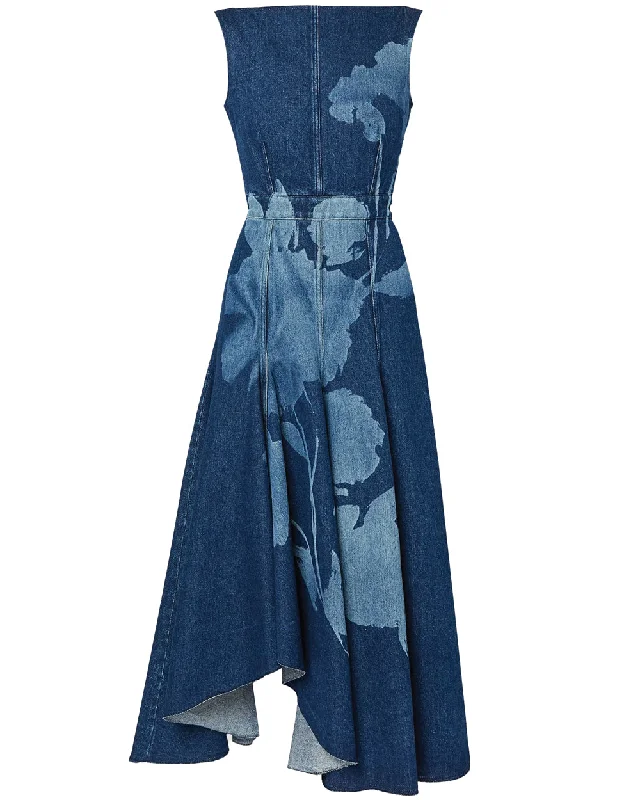 Wide - leg women jeans for a modern and relaxed vibeIndigo Denim Fit and Flare Midi Dress