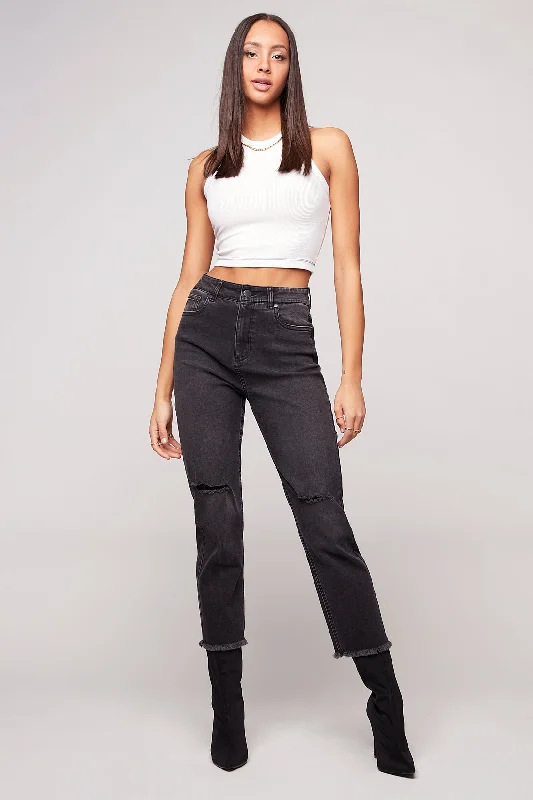 Distressed women jeans for a trendy and edgy lookGIGI - Mom Pants - Vintage Black