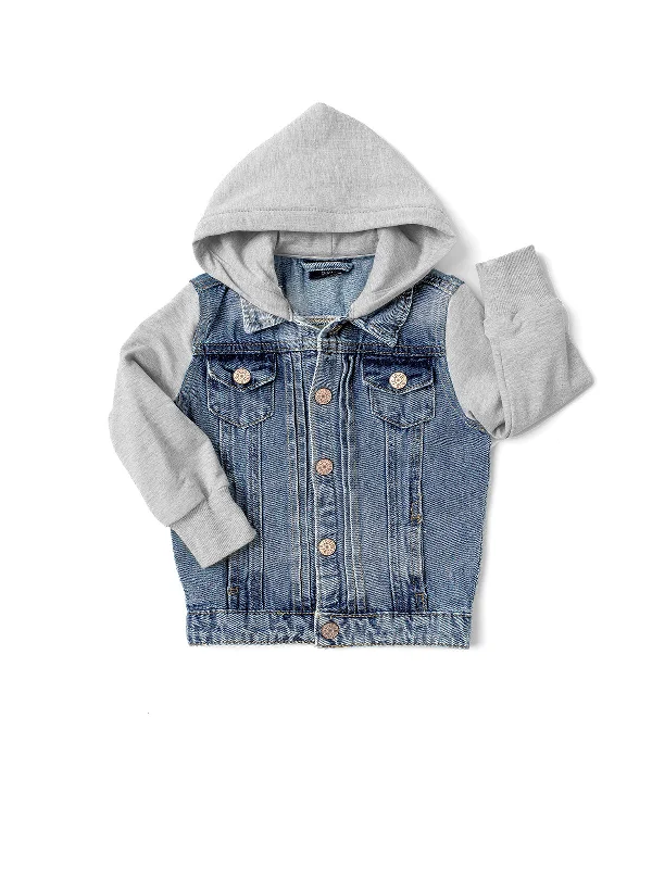 Mom jeans for a nostalgic and casual lookHooded Denim Jacket - Grey