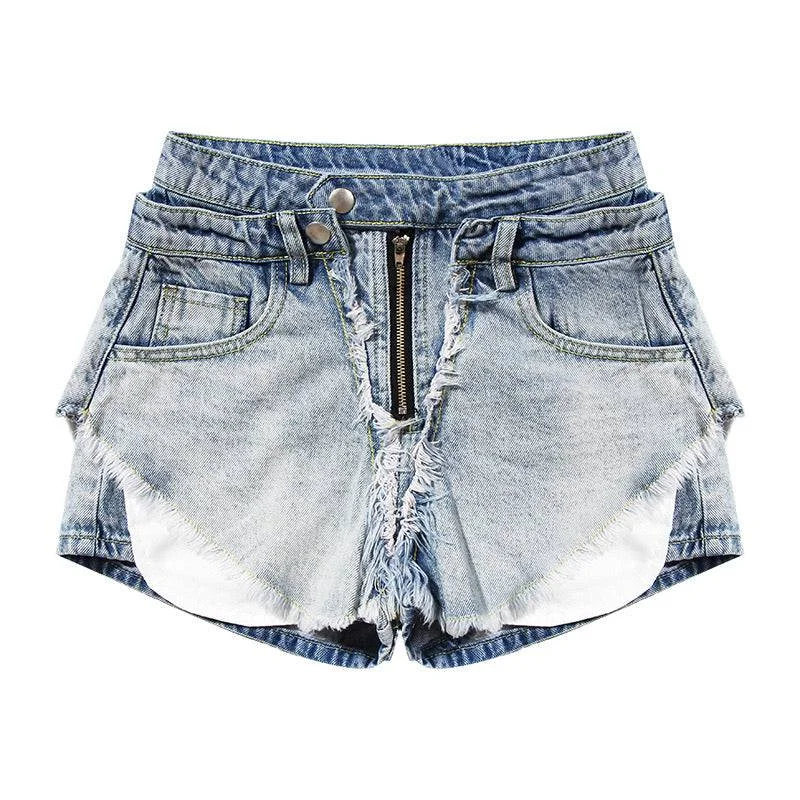 Wide - leg women jeans for a modern and relaxed vibeLayered Torn Ripped Denim Shorts