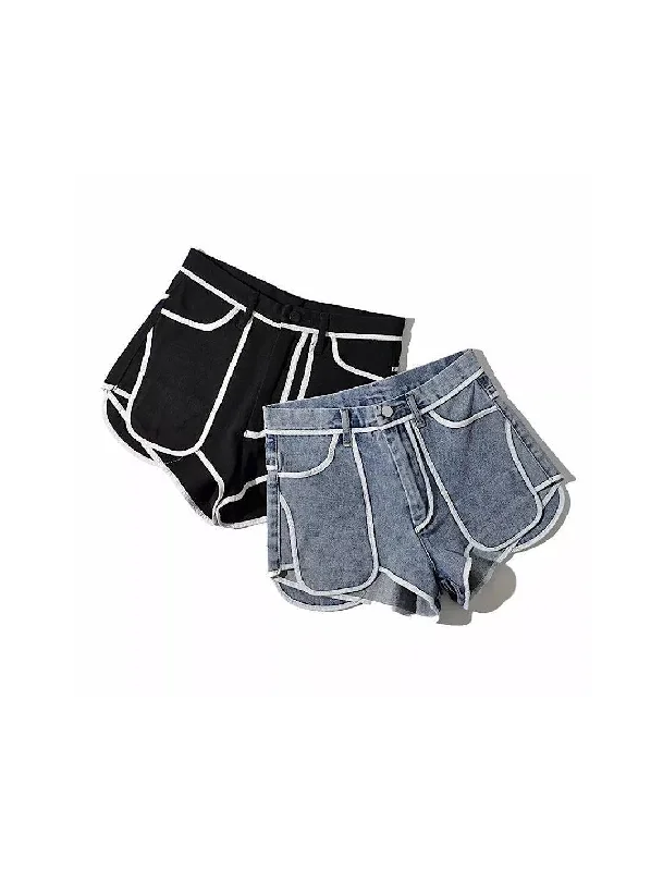 Dark - wash women jeans for a sophisticated and slimming effectMini Denim Shorts With White Edges