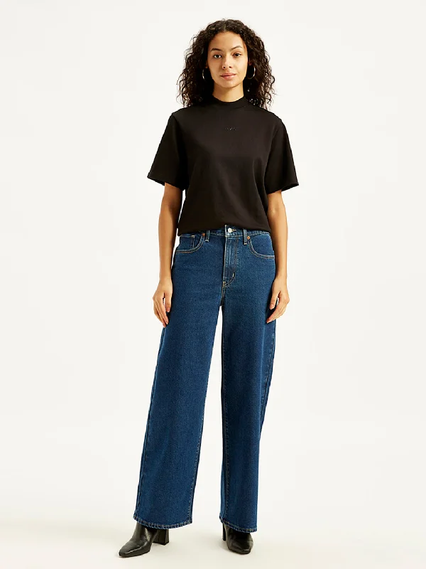 Dark - wash women jeans for a sophisticated and slimming effectWomen's High Rise Wide Leg Fit Navy Jeans