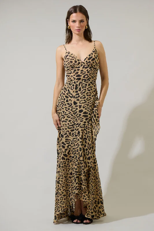 Ball Gown Women Dress with a Full Skirt for a Princess - like LookClare Leopard Doris Ruffle Maxi Dress