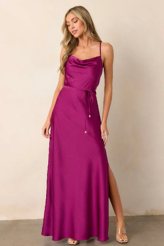 Halter Neck Women Dress to Show Off the Shoulders and NecklineGleaming Glam Magenta Maxi Dress