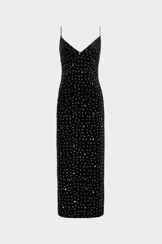 Halter Neck Women Dress to Show Off the Shoulders and NecklineIvy Velvet Crystal Embellished Slip Dress