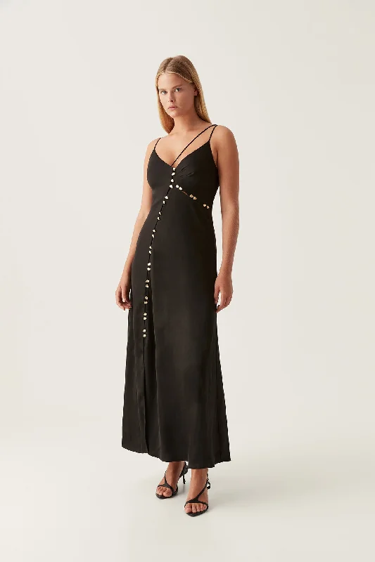 Long - Sleeve Women Dress in Velvet for a Luxurious Winter LookRiddle Button Down Maxi Dress