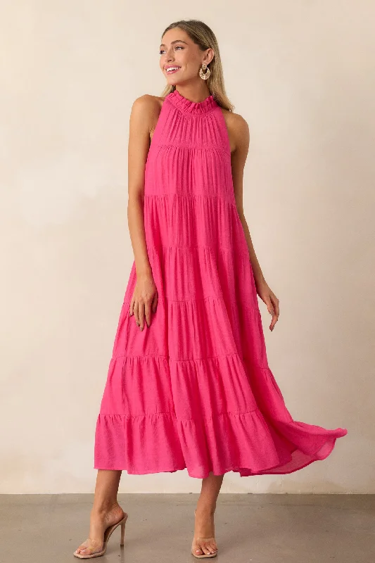 Halter Neck Women Dress to Show Off the Shoulders and NecklineTake Me Dancing Hot Pink Maxi Dress