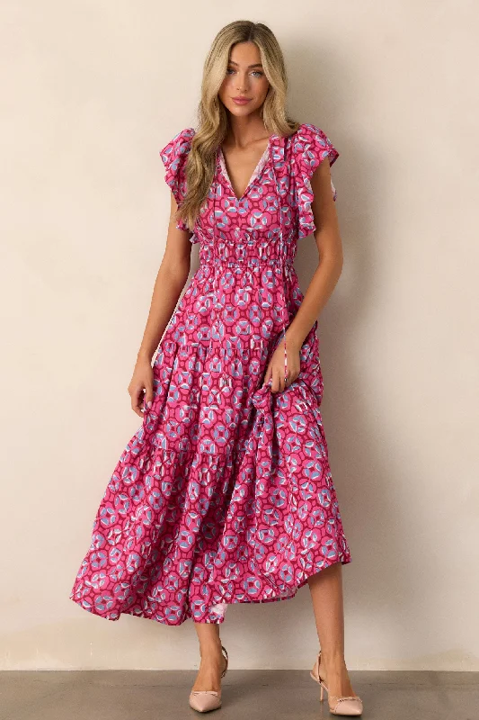 Empire Waist Women Dress to Accentuate the Bust and Conceal the WaistVintage Vow Pink Ruffle Sleeve Maxi Dress