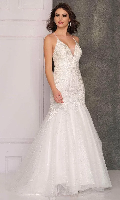 Lace - Embellished Women Dress for an Elegant and Sophisticated AppearanceDave & Johnny Bridal A10495 - Haltered Straps Bridal Gown