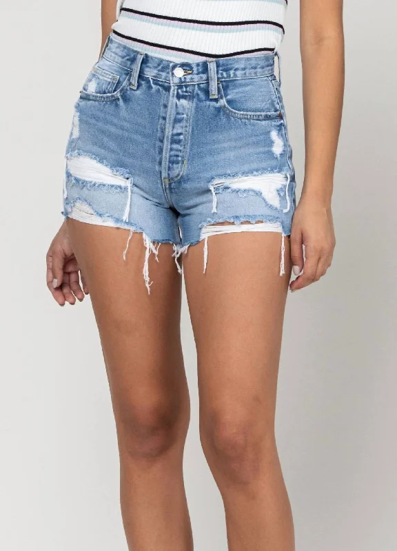 Denim Women Shorts with Distressed Details for a Casual VibeButton Fly Jean Shorts In Light Wash