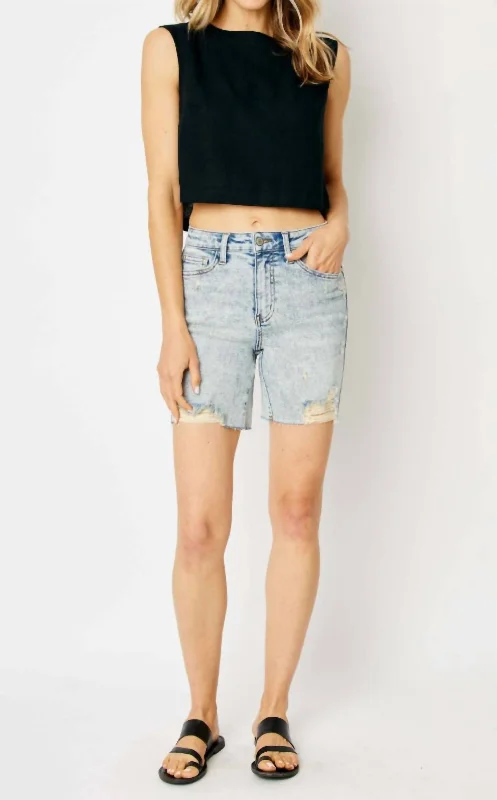 Plus Size Women Shorts with a Comfortable and Stylish FitDestroyed Boyfriend Shorts In Blue