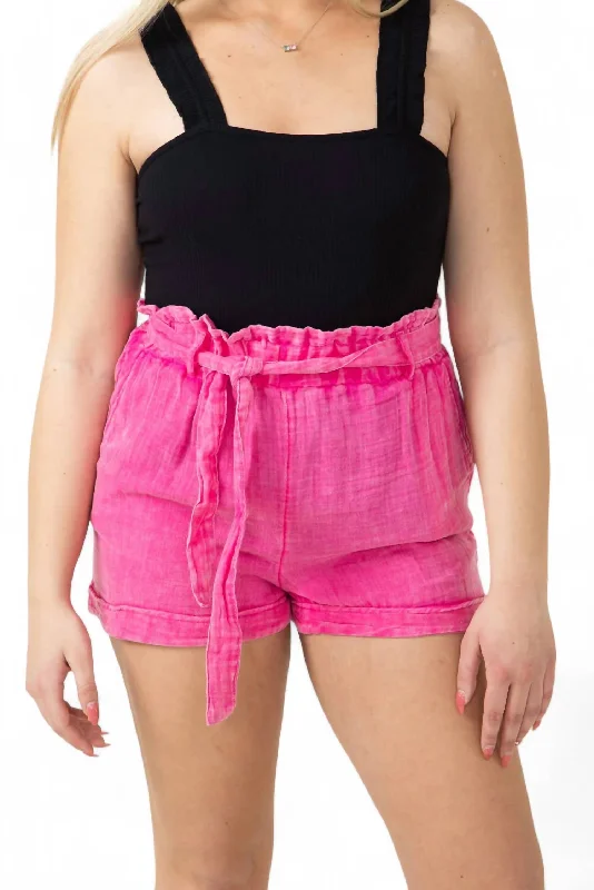 Embroidered Women Shorts with Intricate DesignsGauze Shorts In Hot Pink