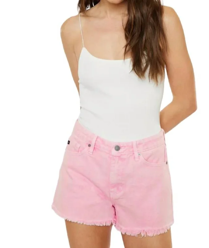 High - Waisted Women Shorts for a Retro and Flattering LookHigh Rise Fray Hem Short In Pink