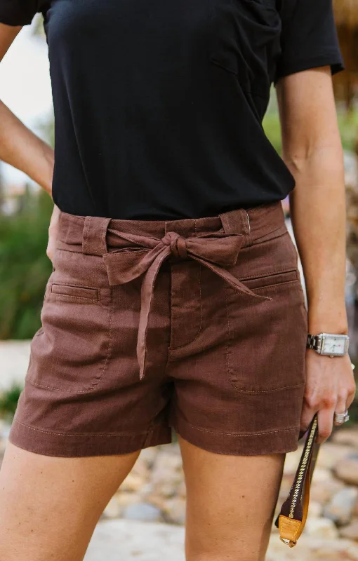 Belted Women Shorts to Enhance the WaistlineNina Tie Belt Linen Short In Mustang