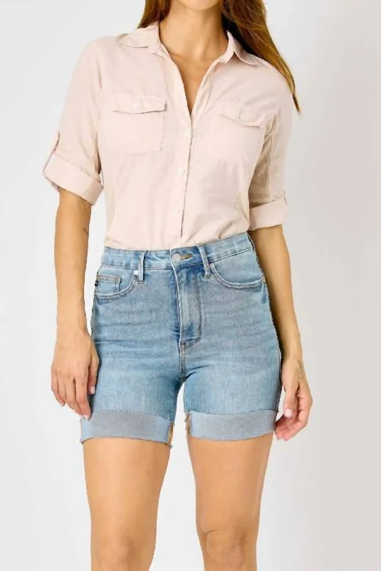 Bermuda Women Shorts for a Classic and Sophisticated LookTummy Control Cool Denim Short In Blue