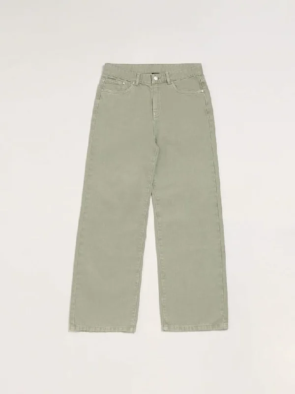 Twill Women Shorts with a Smooth Texture and DurabilityY&F Kids Light Green Relaxed - Fit Mid Rise Jeans