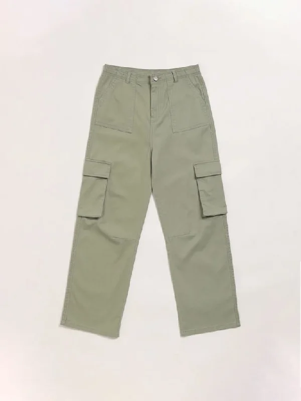 Twill Women Shorts with a Smooth Texture and DurabilityY&F Kids Olive Cargo Trousers