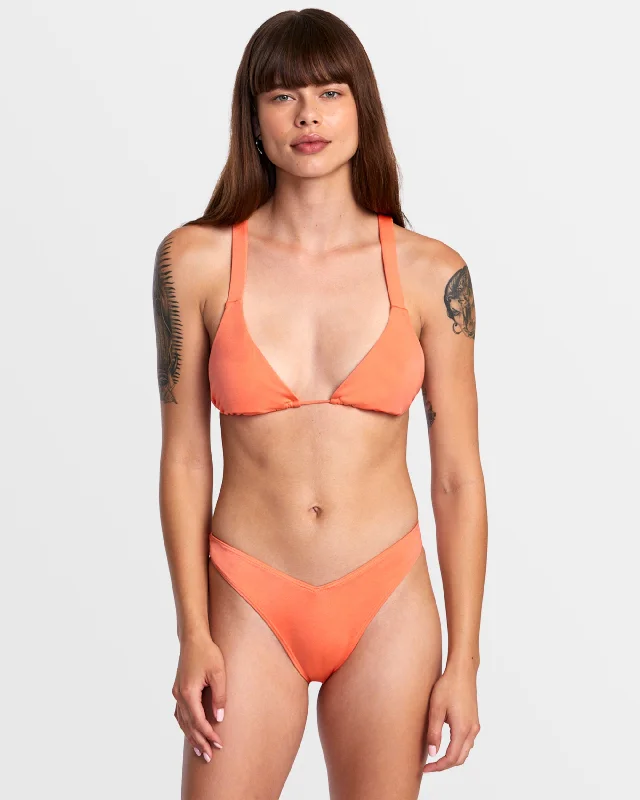 UV - protection bikini for safe sun exposure during beach daysSolid Shimmer Wide Crossback Triangle Bikini Top - Fusion Coral